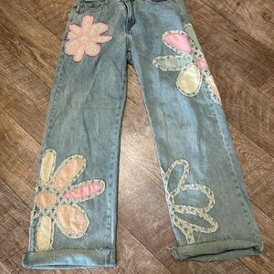 Oli & Hali Women's Straight Leg Jeans with Pink and Cream Floral Accents